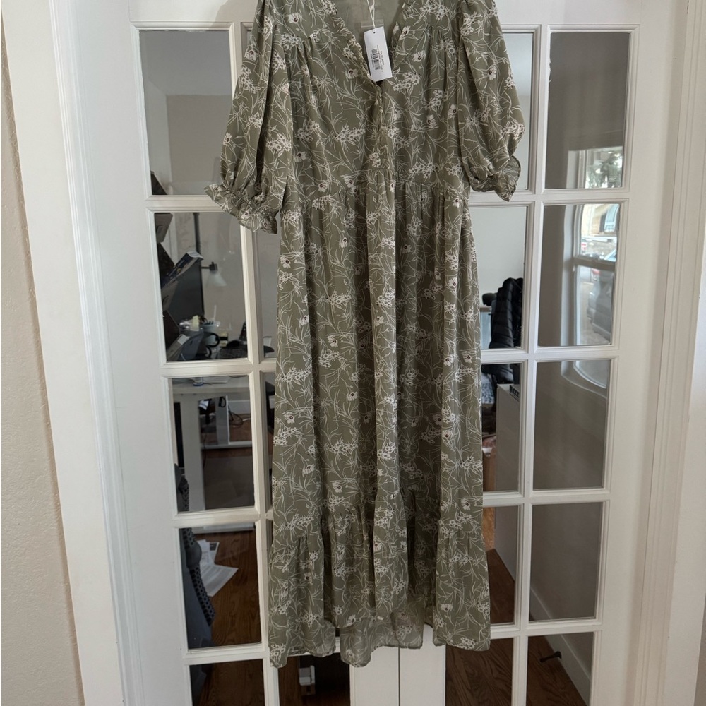 Baltic Born Olive Floral Long Sleeve Dress